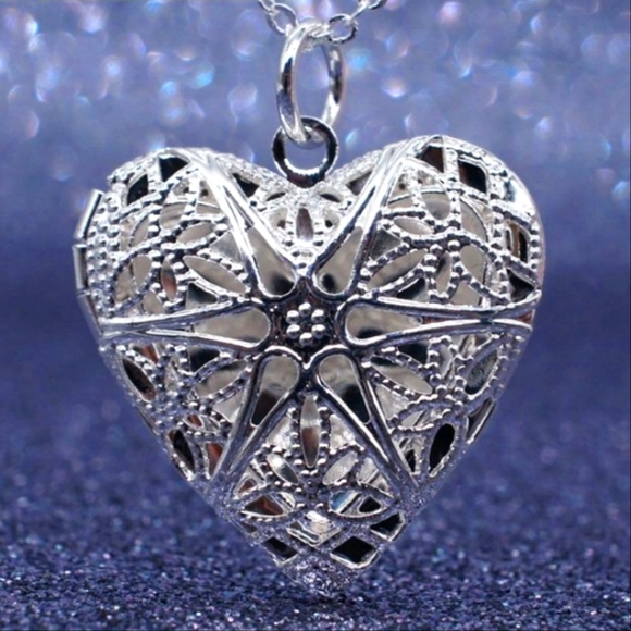 NEW! 925 Sterling Silver Pendant Necklace Gift Heart Photo Box - Picture 2 of 6